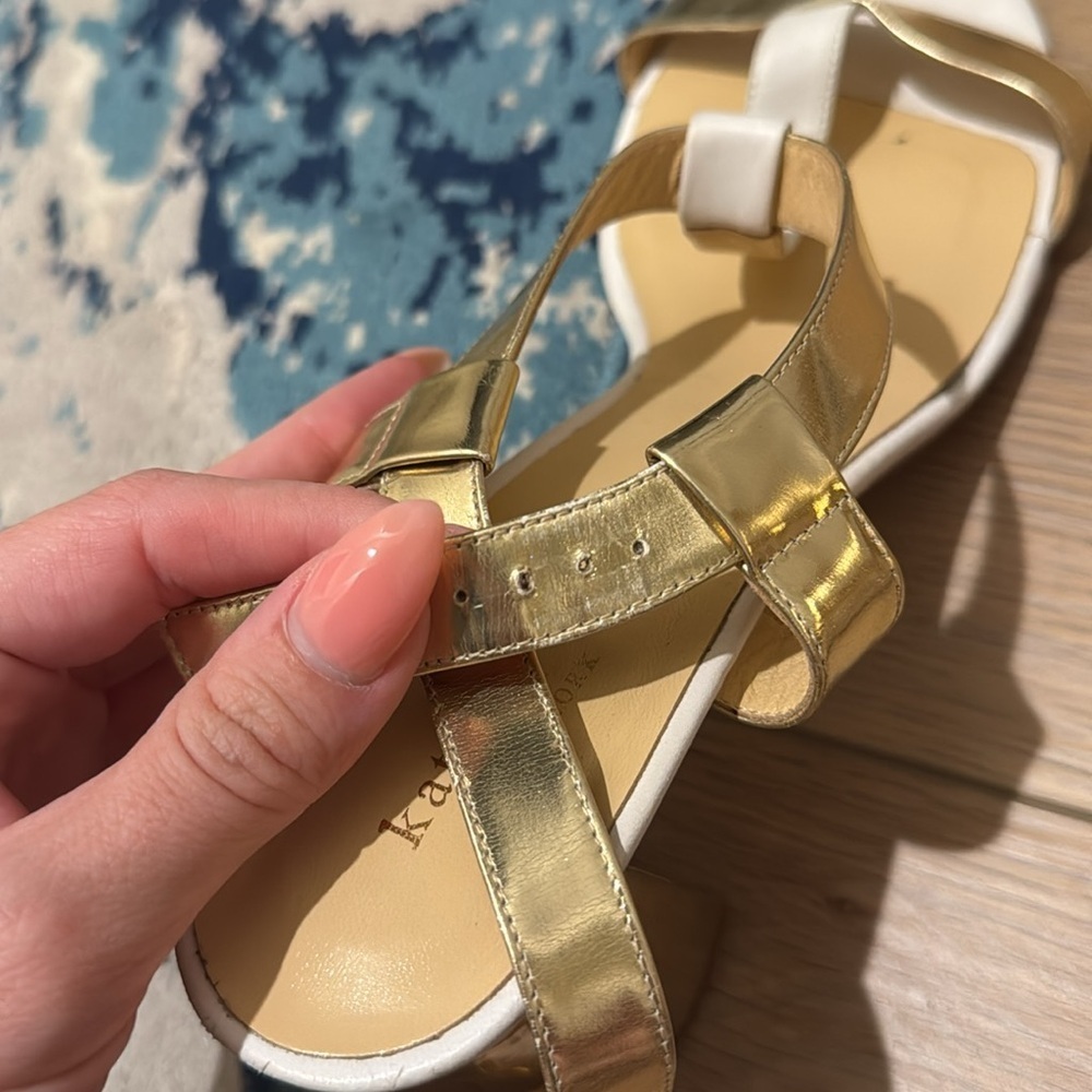 KATE SPADE NY White/Gold Chunky Block Heel Sandals Size 10 - Picture 8 of 12
